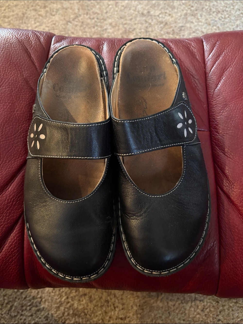 Finn Comfort Black Leather Mary Jane Mule Clogs Size 40